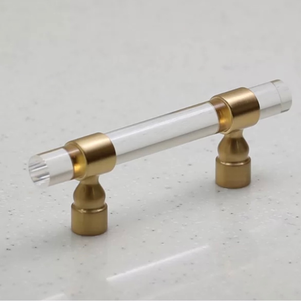 (Qty. 9) 3” Lucite and Brass Cabinet Pulls